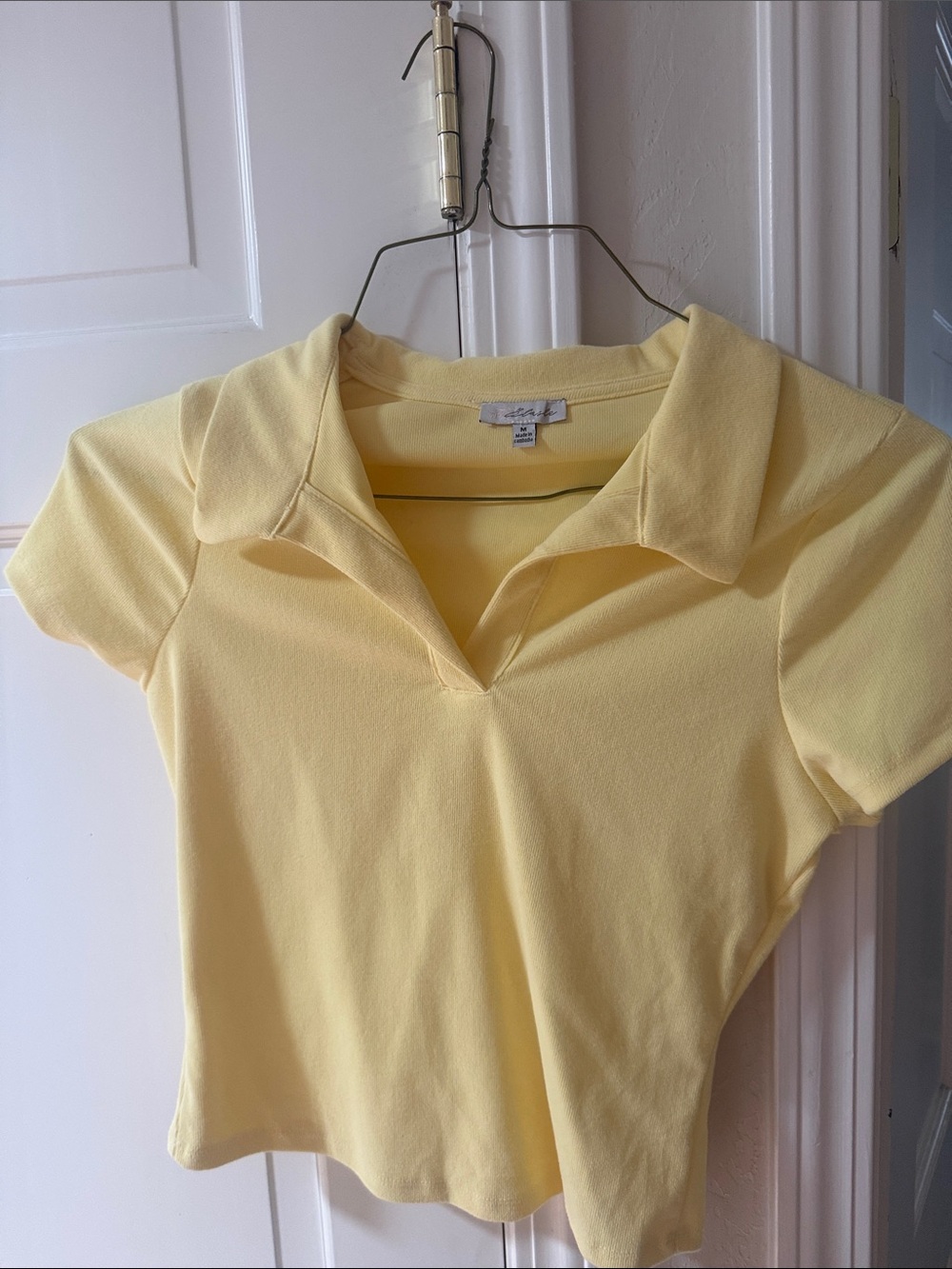 Soft Yellow Polo V-Neck Top